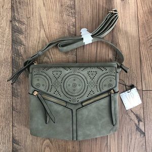 NWT VR faux suede vegan crossbody purse sage green